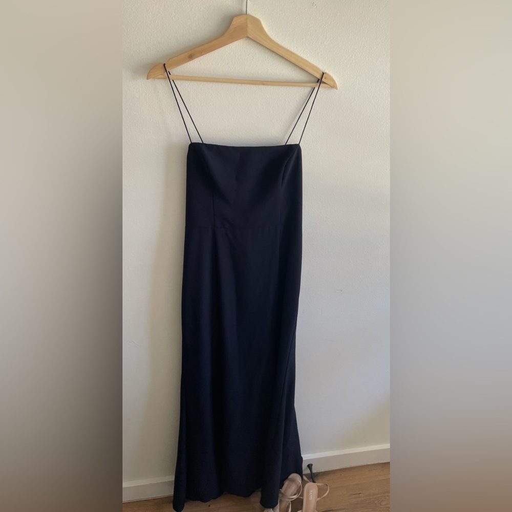 Navy Amsale long bridesmaid dress jade